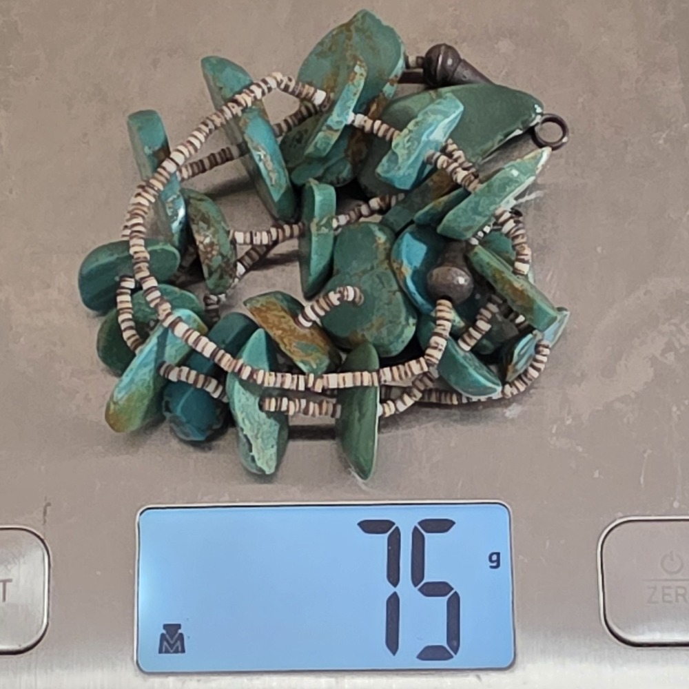 Santo Domingo Heishi Necklace Sterling Graduating Royston Turquoise Nugget 30" - Picture 14 of 16